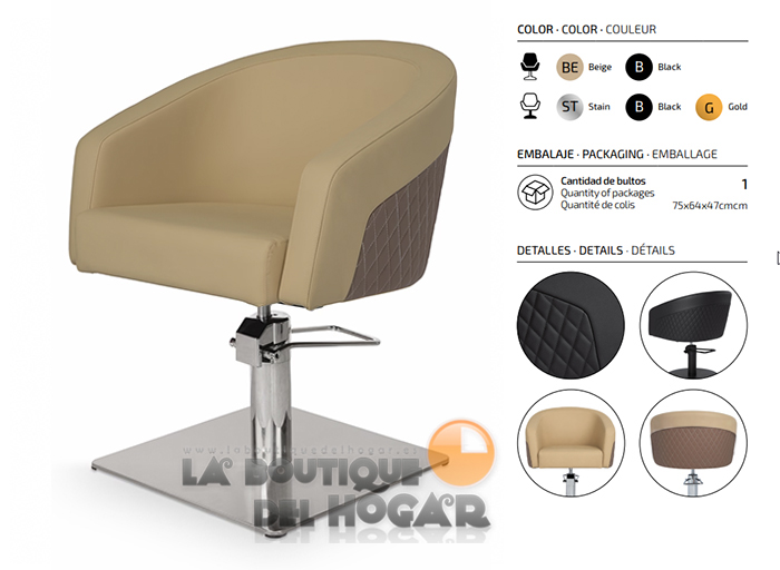 Sillón hidráulico de corte acolchado con base cuadrada plateada Modelo Eyra BE Negro