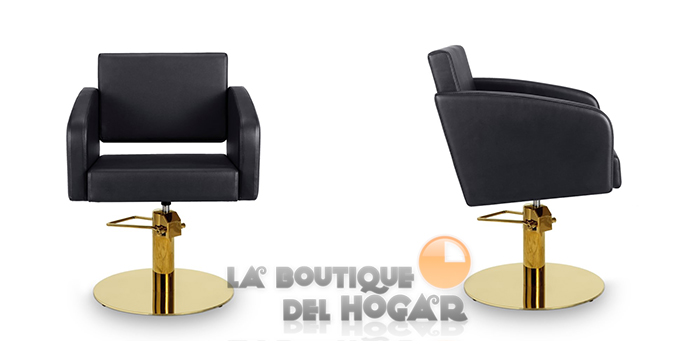 Sillón hidráulico de corte con base redonda dorada y reposabrazos Modelo Loris GR