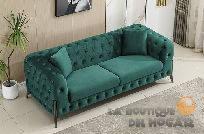 Sofá de diseño de 3 plazas Tejido Velvet verde Modelo Chester Cindy