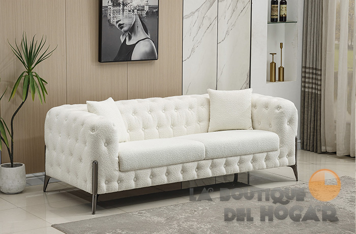 Sofá de diseño de 3 plazas Tejido Linen blanco Modelo Chester Cindy