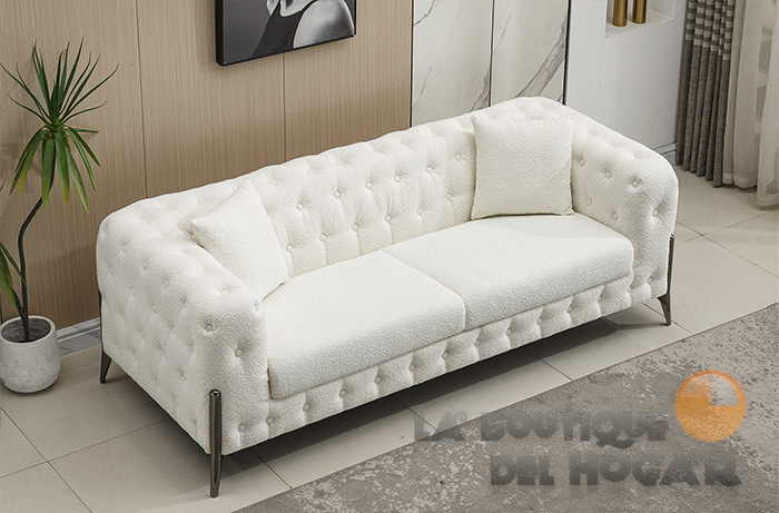 Sofá de diseño de 3 plazas Tejido Linen blanco Modelo Chester Cindy