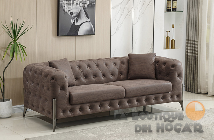 Sofá de diseño de 3 plazas Tejido Vintage marrón Modelo Chester Cindy