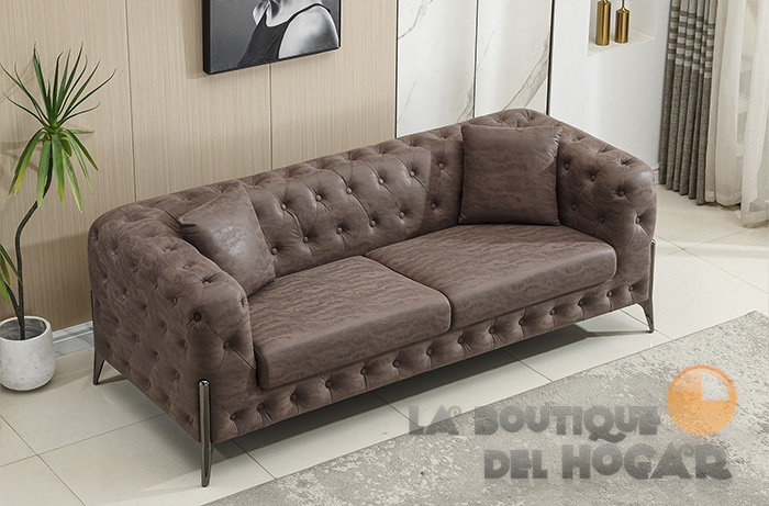 Sofá de diseño de 3 plazas Tejido Vintage marrón Modelo Chester Cindy