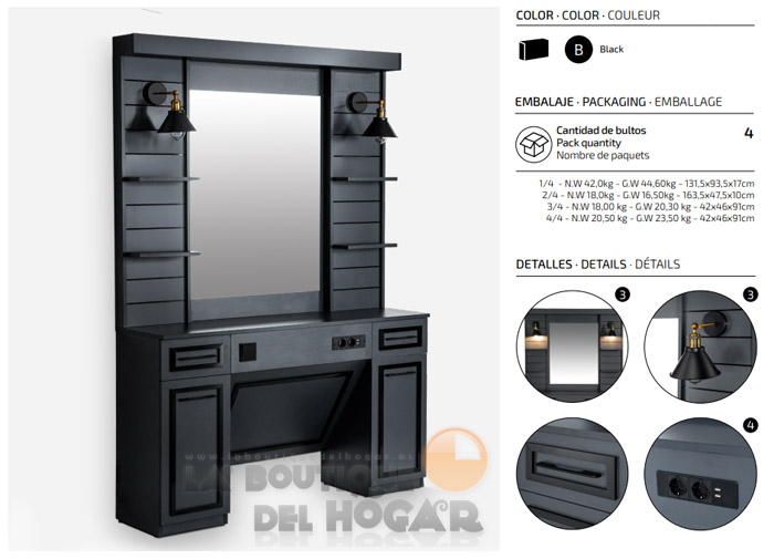 Tocador de Peluquería estilo Moderno con espejo Modelo Yuba