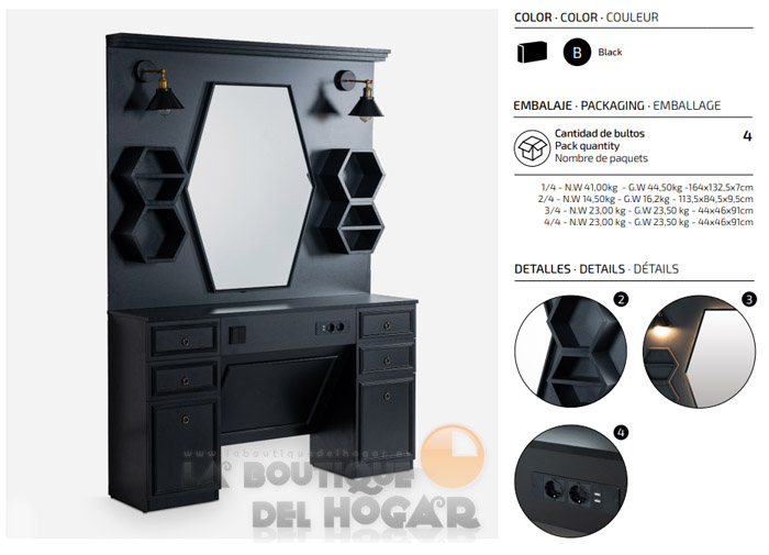 Tocador de Peluquería estilo Moderno con espejo Modelo Zurel