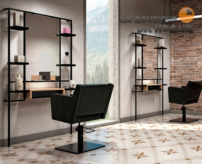 Tocador de Peluquería estilo Moderno con espejo Modelo Bobbie Black