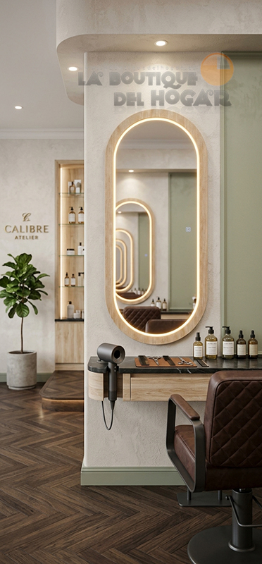 Tocador de Peluquería estilo Moderno con espejo Modelo LED Lume Oak