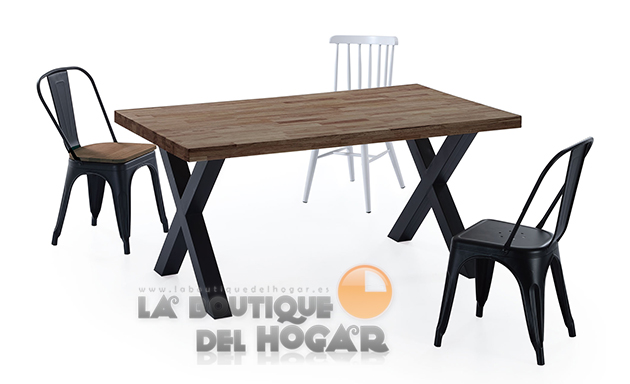 Mesa de comedor fija con patas metálicas y tablero de Roble Modelo X-Loft