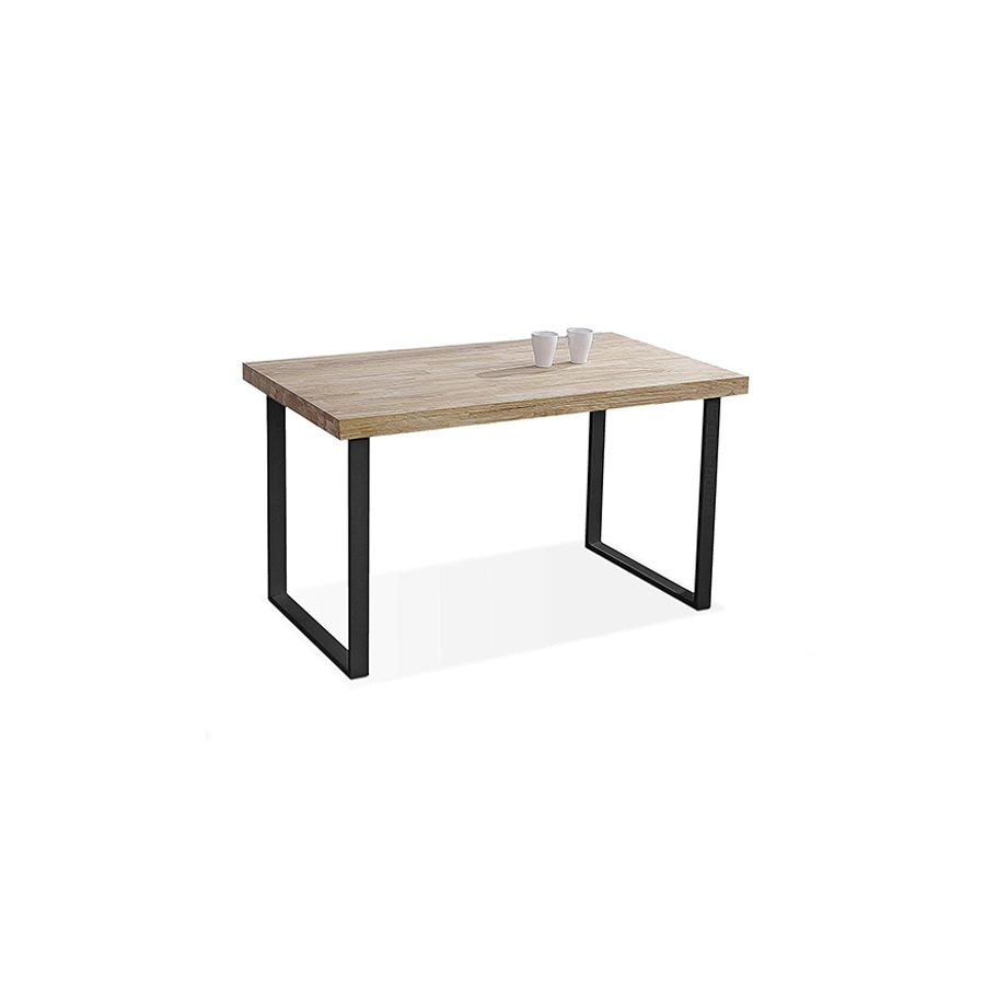 Mesa de comedor fija negra con patas metálicas y tablero de Roble Modelo  Natural