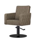 Sillón Corte de Peluquería con reposabrazos Modelo Iris Marrón Grisáceo con costuras - Base negra a elegir