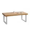 Mesa de centro fija blanca con patas metálicas y tablero de Roble Nordish Modelo Natural 120x60cm