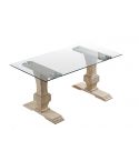 Mesa de comedor fija con Tapa de Cristal y patas de madera Roble Nordish Modelo Versalles 160x90
