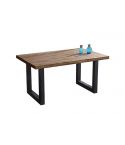 Mesa de comedor fija negra con patas metálicas y tablero de Roble American Modelo Loft