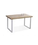 Mesa de comedor fija blanca con patas metálicas y tablero de Roble Modelo Natural