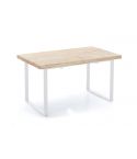 Mesa de comedor extensible blanca con patas metálicas y tablero de Roble Modelo Natural