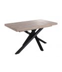 Mesa de comedor extensible negra con patas metálicas y tablero de Roble Honey Modelo Xena 140x90