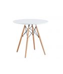 Mesa de comedor Redonda fija con patas en madera de haya y tablero DM Blanco Modelo Tower 80cm