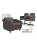 Pack - 1 Lavacabezas Con Pica a elegir Cubo Basic + 2 Sillones De Corte Versa Plus Marrón grisáceo