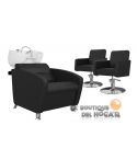 Pack - 1 Lavacabezas Con Pica a elegir Cubo Basic Negro + 2 Sillones De Corte Iris Negros