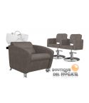 Pack - 1 Lavacabezas Con Pica a elegir Cubo Basic + 2 Sillones De Corte Odry Marrón Grisáceo