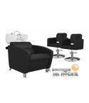 Pack - 1 Lavacabezas Con Pica a elegir Cubo Basic Negro + 2 Sillones De Corte Odry Negros