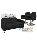 Pack - 1 Lavacabezas Con Pica a elegir Cubo Doble Negro + 2 Sillones De Corte Versa Plus Negros