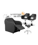 Pack - 1 Lavacabezas Con Pica Blanca y Reposapiés Eléctrico Metri + 2 Sillones De Corte Wedge + 1 Taburete Pomp de regalo