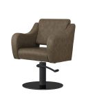 Sillón Corte de Peluquería con reposabrazos curvados Modelo Frida Marrón grisáceo Liso - Base negra personalizada
