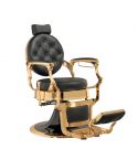 Sillón Clásico de Barbero hidráulico estilo Retro Vintage con reposapies integrado Modelo Larry Gold Negro