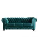 Sofá de diseño clásico de 3 plazas estilo Vintage en Tejido Velvet verde Modelo Chesterfield