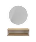 Tocador de Peluquería estilo Minimalista con espejo redondo LED y estante Oak Modelo TANA