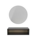 Tocador de Peluquería estilo Minimalista con espejo redondo LED y estante negro Modelo TRAZ