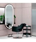 Tocador de Peluquería ovalado estilo Moderno con espejo LED y marco negro Modelo LOOP CB