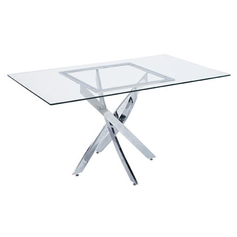 Mesa de comedor fija cromada de estilo moderno en cristal templado Modelo Thunder 150x90