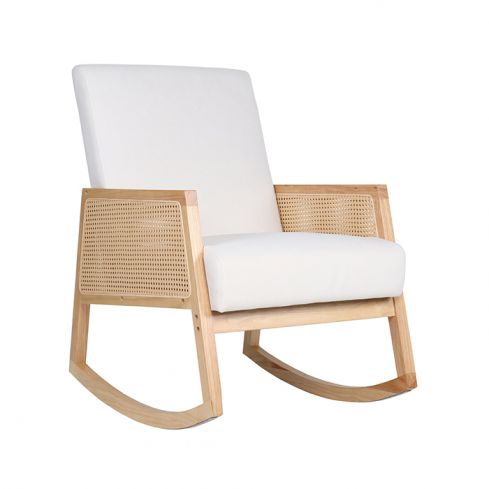 Sillón Butaca Mecedora con estructura de madera y Rattan Modelo Julia