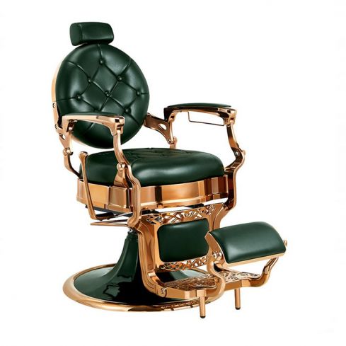 Sillón Clásico de Barbero hidráulico estilo Retro Vintage con reposapies integrado Modelo Kirk GRS Cobre Brillante - color Verde