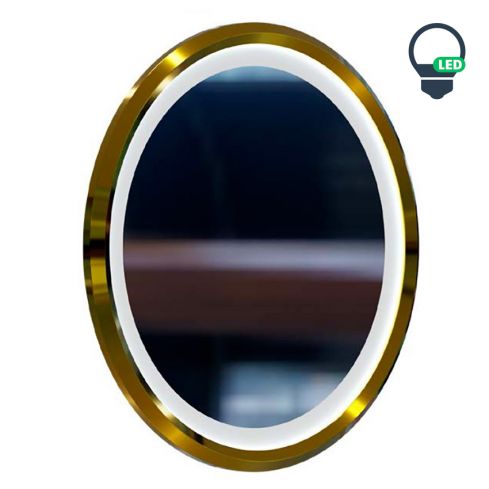 Espejo Tocador circular de Peluquería estilo Moderno con marco dorado y espejo con LED 70cm