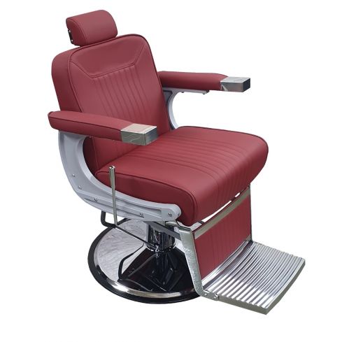 Sillón Barbero Vintage hidráulico reclinable y giratorio con reposabrazos Modelo Glory Granate
