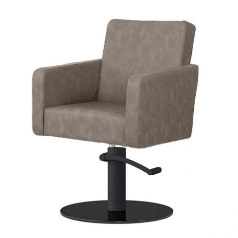 Sillón Corte de Peluquería con reposabrazos Modelo Iris Marrón Grisáceo Liso - Base negra a elegir