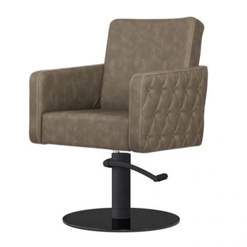 Sillón Corte de Peluquería con reposabrazos Modelo Iris Marrón Grisáceo con costuras - Base negra a elegir