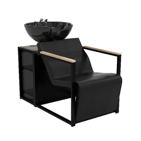 Lavacabezas de madera y metal con pica negra y espacio de almacenaje Modelo Basil B-B Negro