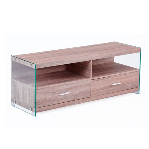 Mueble Expositor Mesa Baja Roble Nordish laterales en cristal Modelo Evany