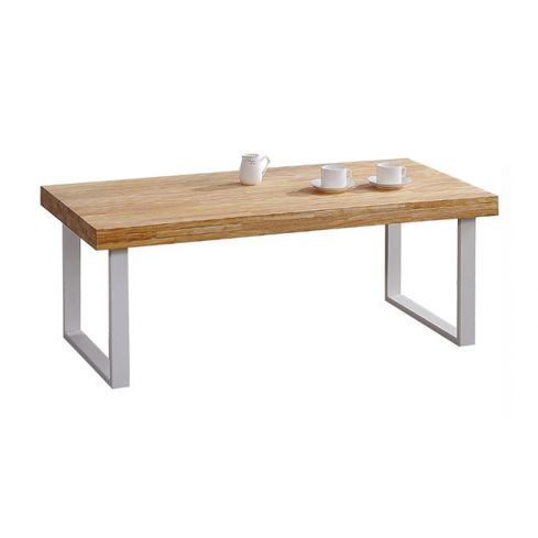 Mesa de centro fija blanca con patas metálicas y tablero de Roble Nordish Modelo Natural 120x60cm