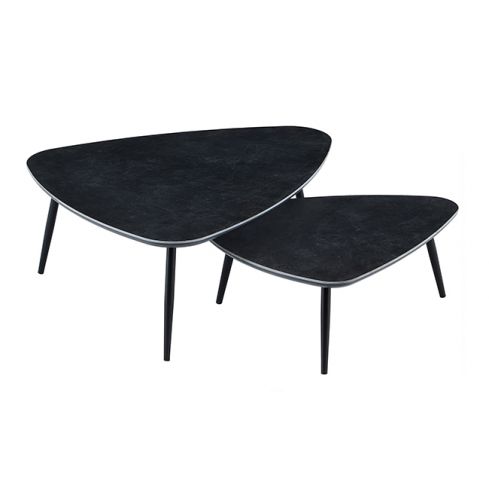 Mesa de centro nido con patas metálicas y tablero Ceramic Negra Modelo Vulcano 150x80