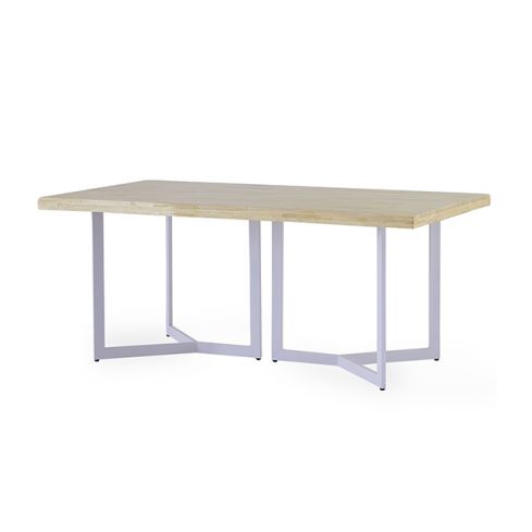 Mesa de comedor fija blanca con patas metálicas y tablero de Roble Nordish con forma irregular Artico 150