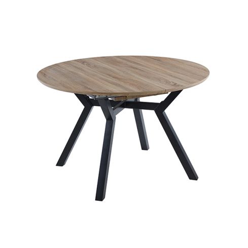 Mesa de comedor Redonda extensible negra con patas metálicas y tablero Oak Modelo Delta 120