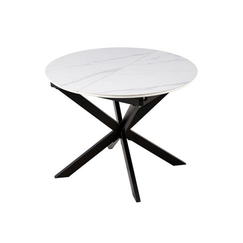 Mesa de comedor Redonda extensible negra con patas metálicas y tablero Ceramic Modelo Ibiza 100