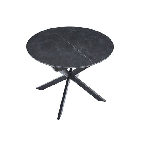 Mesa de comedor Redonda extensible negra con patas metálicas y tablero Ceramic Modelo Vulcano 100