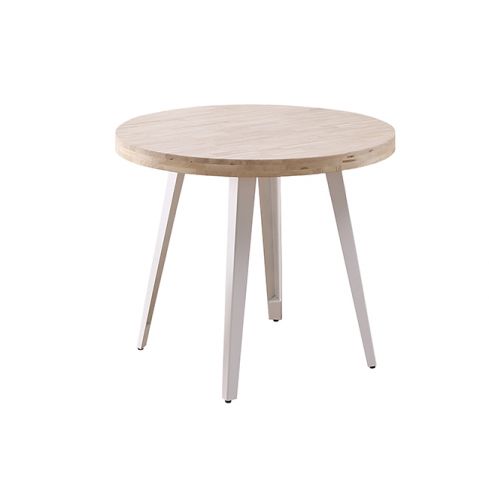 Mesa de comedor Redonda fija blanca con patas metálicas y tablero de Roble Nordish Modelo Berg