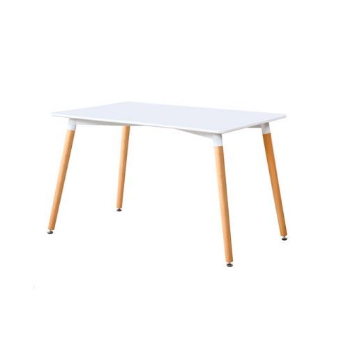 Mesa de comedor fija con patas de madera y tablero DM Blanco mate Modelo Nordika 120x80